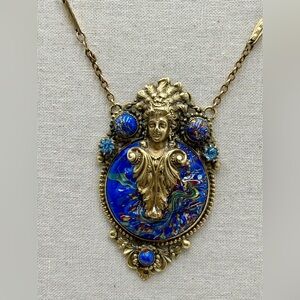 Antique Art Glass Pendant Necklace